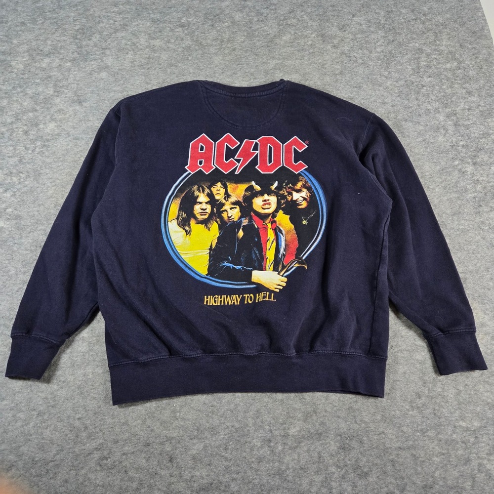 ACDC Mens Blue Highway to Hell Graphic Pullover Sweatshirt L